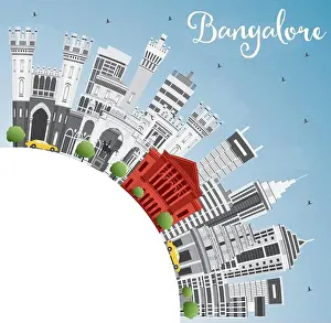 White Cloud Prints: Bangalore Skyline with Gray Buildings