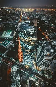 Sukhumvit Prints: Bangkok Aerial view, above Sukhumvit and Thonglor district in Thailand