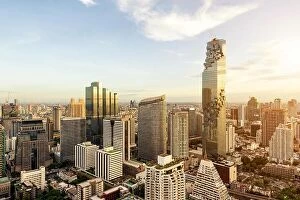 Images Dated 14th June 2016: Bangkok city with skyscraper and urban skyline at sunset in Bangkok, Thailand