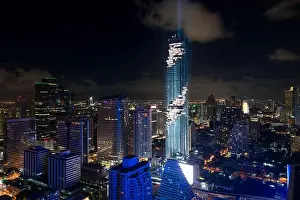 Bangkok cityscape at dusk. Landscape of Bangkok business building around downtown. Modern high building in business district area at night in Thailand