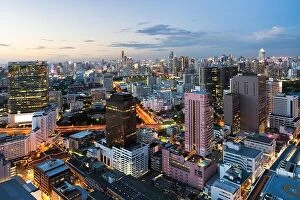 Images Dated 14th June 2016: Bangkok night view with skyscraper in business district in Bangkok Thailand