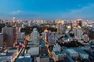 Bangkok night view with skyscraper in business district in Bangkok Thailand