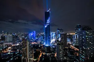 Bangkok night view with skyscraper in business district in Bangkok Thailand