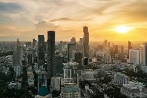 Images Dated 13th August 2017: Bangkok, Thailand in Downtown area skyline view during sunset time from rooftop in Bangkok