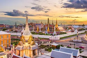 Bangkok, Thailand at the Temple of the Emerald Buddha and Grand Palace at dusk