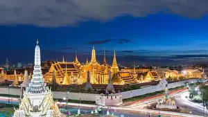 Bangkok, Thailand at the Temple of the Emerald Buddha and Grand Palace at dusk