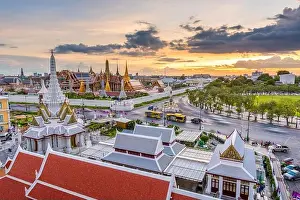 Bangkok, Thailand at the Temple of the Emerald Buddha and Grand Palace at dusk
