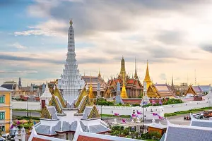 Bangkok, Thailand at the Temple of the Emerald Buddha and Grand Palace at dusk