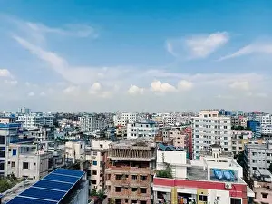 Dhaka Drone Shot Prints: Bangladesh capital Dhaka city landscape on a sunny morning