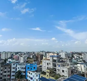 Dhaka Drone Shot Prints: Bangladesh capital Dhaka city landscape on a sunny morning