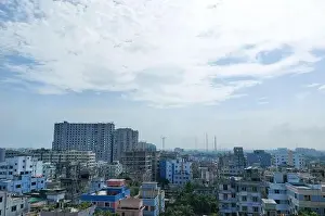 Dhaka Drone Shot Prints: Bangladesh capital Dhaka city landscape on a sunny morning