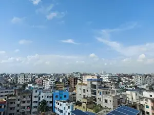 Dhaka Drone Shot Prints: Bangladesh capital Dhaka city landscape on a sunny morning