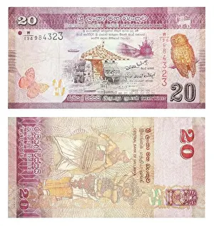 Backside Prints: Banknotes 20 Sri Lankan Rupees, front and back, Sri Lanca
