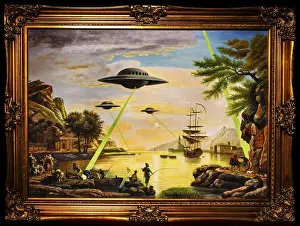 Sprayer Prints: Banksy - UFO, conflict between modern and historical era