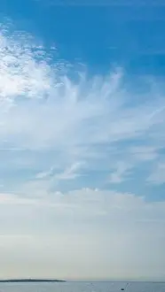 Rise Prints: BANNER, VERTICAL STORY Atmosphere panorama white cloud clear blue sky horizon line calm empty sea