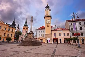 Banska Bystrica, Slovak Republic. Cityscape image of downtown Banska Bystrica, Slovakia with the Slovak National Uprising Square at summer sunset