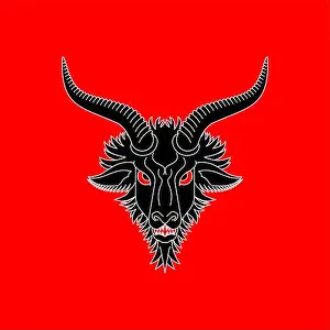 Hell Prints: Baphomet goat head isolated. Satanic symbol. Satan with Demon. Devil symbol pentagram