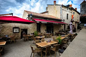 Market Town Prints: Bar Brasserie in CHAUVIGNY, a busy market town on the banks of the Vienne