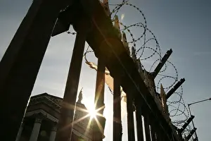 Decaying Prints: Barbed wire on the perimeter fence of the disused Crumlin Road courts