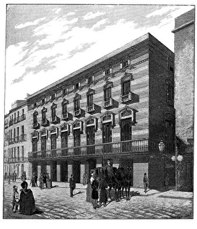 Edificios Prints: Barcelona. Edificio del fomento del Trabajo en la Plaza de Santa Ana. Grabado de 1890