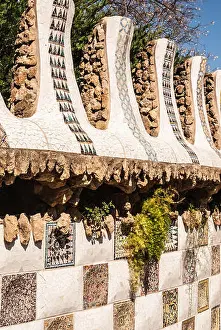 Antoni Prints: Barcelona park Guell fairy tale mosaic house on entrance