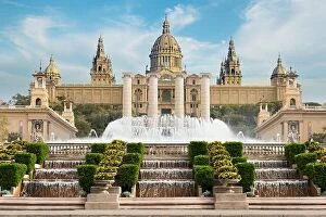 Images Dated 7th April 2018: Barcelona Placa De Espanya, the National Museum with magic fountain in afternoon at Barcelona. Spain