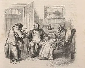 1872 Prints: Barefoot Irish postman delivering letters. Engraving, London, 1872