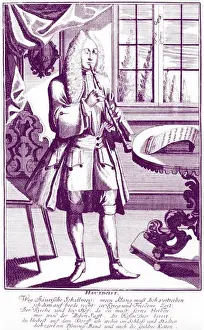 Tinted Prints: Baroque oboe musician - reads hautboy (or hautbois)