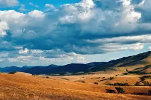 Barren landscape of Zlatibor mountain hill slopes in autumn sunset, aerial view from drone pov