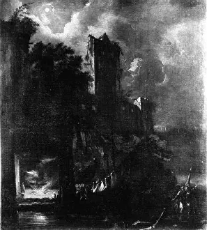 Moonlight Prints: Bartolomeo Pedon - Moonlit Landscape with Ruined Castle - Walters 37348