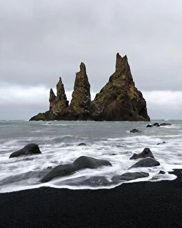 Images Dated 8th June 2016: Basalt rock formations Troll toes on black beach. Reynisdrangar, Vik, Iceland