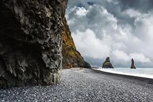 Images Dated 8th June 2016: Basalt rock formations Troll toes on black beach near Reynisdrangar, Vik, Iceland