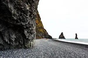 Landscape Prints: Basalt rock formations Troll toes on black beach near Reynisdrangar