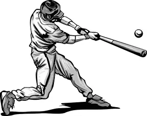 Baseball Bat Prints: Baseball Batter Hitting Pitch Vector image