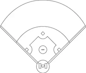Strikes Prints: Baseball field overview line drawing vector in black and white