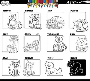 Domestic Cat Prints: basic colors with cats characters set coloring page