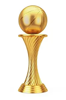 Passing Prints: Basketball Award Concept. Golden Award Trophy Basketball Ball on a white background