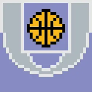 8 Bit Prints: Basketball on basketball court with pixel art