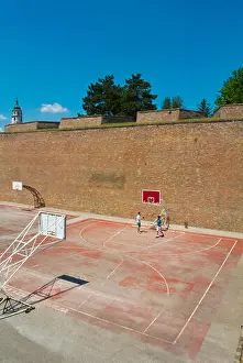 Serbia Prints: Basketball court, Kalemegdan fortress park, Belgrade, Serbia, Southeastern Europe