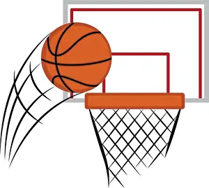 Digitally Generated Image Prints: Basketball hoop and net with a ball