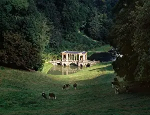 Landscape Garden Prints: Bath, Prior Park, Blick vom Schloß über die palladianische Brücke