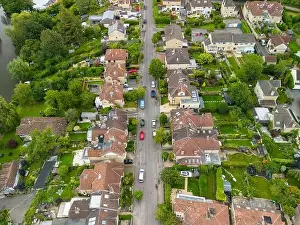 Chew Valley Lake Prints: Bath, UK, July 28, 2023: Aerial Drone view over Rockliffe Avenue