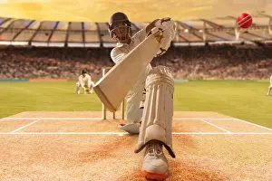 Adult Man Prints: Batsman Hitting the Ball During Cricket Match In Stadium