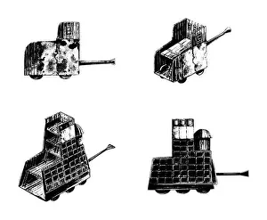 Siege Prints: Battering ram illustration. Model of an antique warmachine