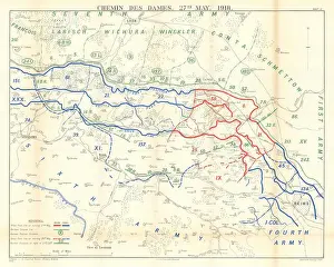 Major Prints: Third Battle of the Aisne. Chemin des Dames, 27 May 1918. WW1 1939 old map