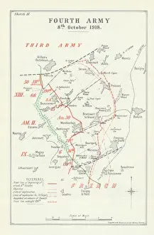 Major Prints: Battle of Cambrai. Fourth Army, 8 October 1918. First World War 1947 old map