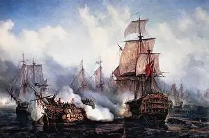 Sails Prints: The Battle of Trafalgar, 1805, Painting by Louis Philippe Crepin