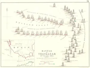 Sons Prints: BATTLE OF TRAFALGAR: 21st October 1805 - sheet 1. Spain, 1848 antique map