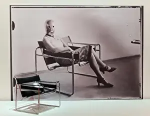 Chair Prints: Bauhaus-Scene: seating with a theater mask by Oskar Schlemmer in a tubular-steel chair by Marcel Breuer