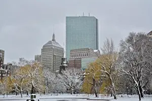 Snowstorm Prints: The Back Bay High Spine skyline seen from the Boston Public Garden after a Nor'Easter winter snowstorm